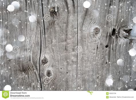 Christmas Background with Snow and Lights on Wood Stock Image - Image ...