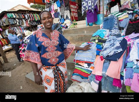 Clothes seller at the market in Moshi, Tanzania, East Africa Stock ...