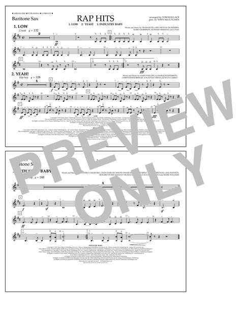 Rap Hits (Low, Yeah!, Industry Baby) - Baritone Sax Sheet Music | Tom ...