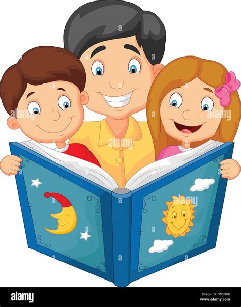 Cartoon father reading with his children Stock Vector Image & Art - Alamy