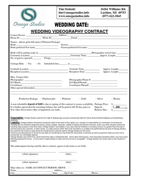 Wedding Videography Contract Template - Free Printable Documents