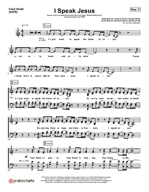 I Speak Jesus Sheet Music PDF (Here Be Lions) - PraiseCharts