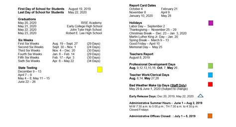 Dixie Elementary - School District Instructional Calendar - Tyler Isd - 2019-2020