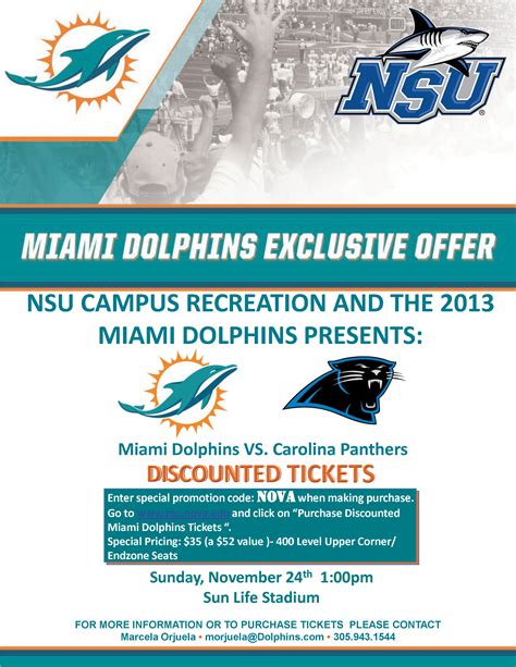 Exclusive offer for the NSU Community, Discounted Miami Dolphin Tickets ...