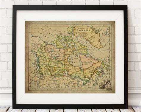 Canada Map Print, Vintage Map Art, Antique Map Wall Decor, Canadian ...