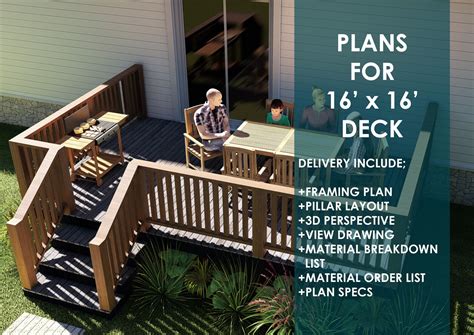 Deck Plans / Drawing Set 16'x16 Deck Drawings / Deck Blueprints / DIY ...