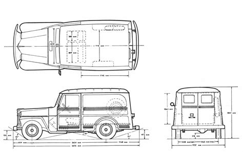 Willys Jeep Station Wagon Blueprint - Download free blueprint for 3D modeling