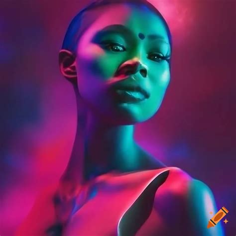 Futuristic and colorful portrait of a goddess