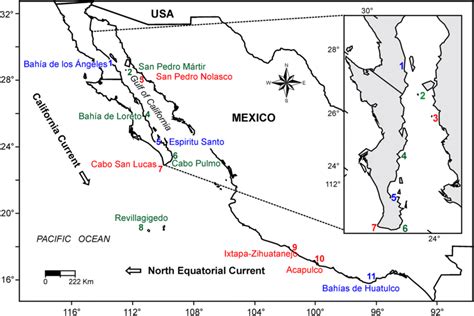 Map of the 11 sites evaluated in this study: 1. Bahía de los Ángeles ...