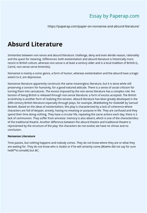 Absurd Literature Free Essay Example