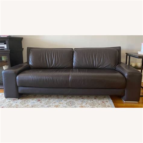 Black Leather Natuzzi Couch - AptDeco