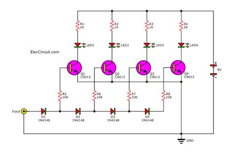 Analog VU meter circuit using transistors