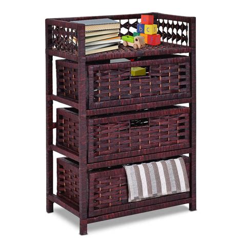 Drawer Storage Unit Tower Shelf 3 Wicker Baskets Storage Chest Rack ...