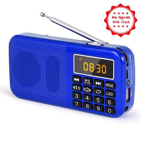 PRUNUS J-725C Portable Alarm Clock radio, Large Battery Capacity (3000mAh) Rechargeable FM SD ...