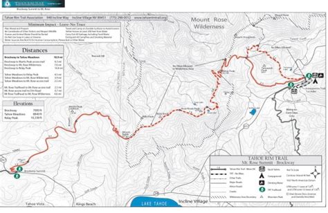 Tahoe Rim Trail Brockway Summit to Tahoe Meadows Lake Tahoe California Map - lake tahoe ca • mappery