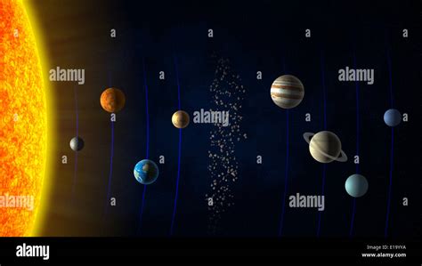 Solar system - Sun, the planets and the asteroid belt Stock Photo ...