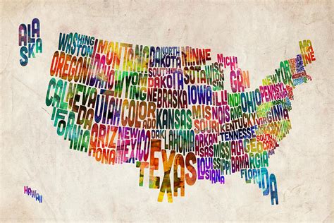 United States Text Map Digital Art by Michael Tompsett