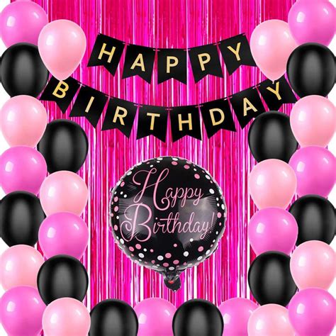 Birthday Set #66325 Black Pink Theme Party Decoration [[PLEASE READ PRODUCT'S DESCRIPTIONS ...