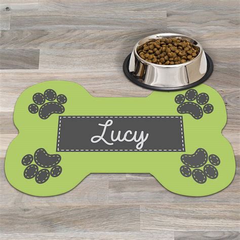 Personalized Dog Paws Bone Shaped Mat | Dog paws, Dog food mat, Dog person