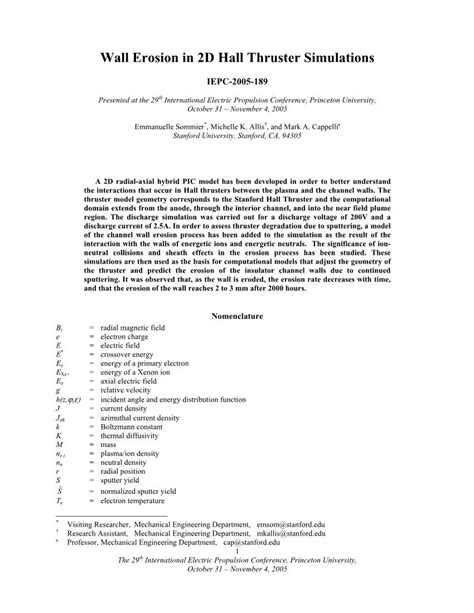 Wall Erosion in 2D Hybrid Hall Thruster Simulation - DocsLib