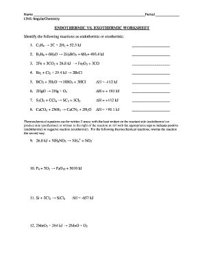 Endothermic Reactions Vs Exothermic Reactions Worksheet | airSlate SignNow