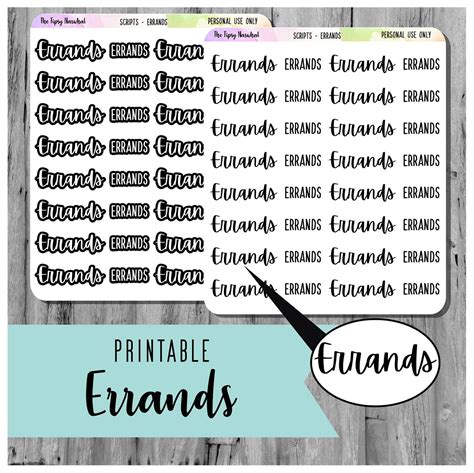 Errands STANDARD / Printable Planner Stickers / Printable | Etsy