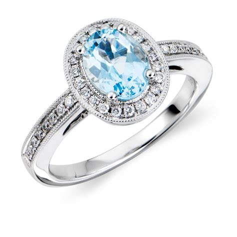 Aquamarine and Diamond Ring in 18k White Gold (8x6mm) | Blue Nile