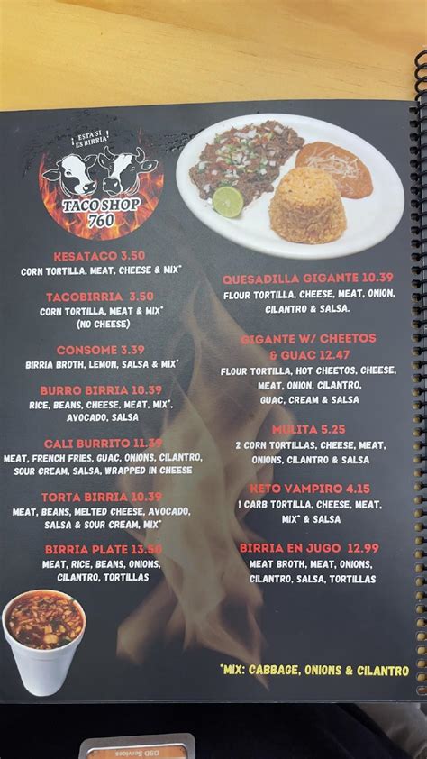 Menu at Taco Shop 760 restaurant, Indio, Calhoun St