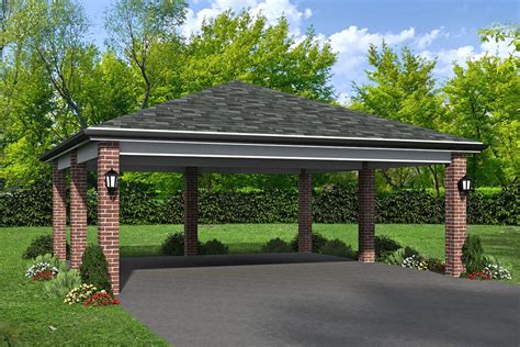 Hip-Roofed 2-Vehicle Carport Plan - 68682VR | Architectural Designs ...