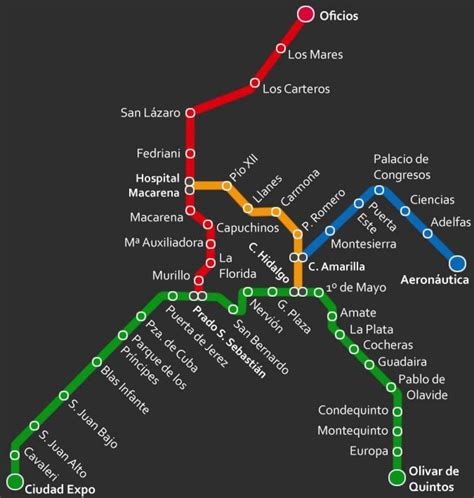 Mapa metra w Sewilli: linie metra i stacje metra w Sewilli