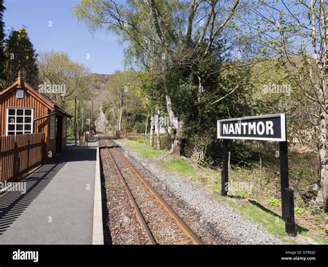 Welsh Highland Railway narrow-gauge train station in Snowdonia. Nantmor ...