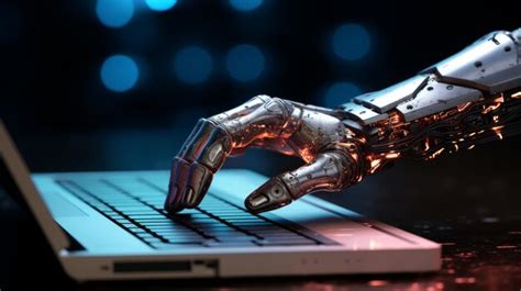 Premium AI Image | Robot touching computer with its hand Generative AI