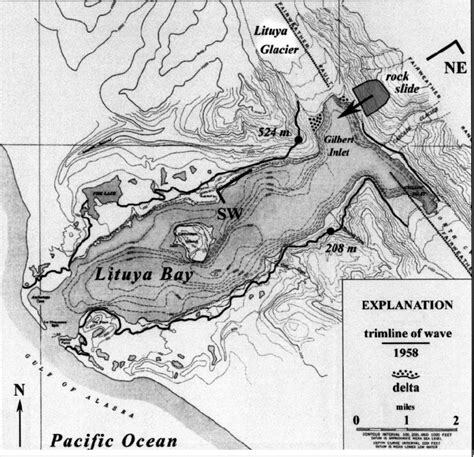 Lituya Bay map showing topographic and bathymetric contours, trace of... | Download Scientific ...