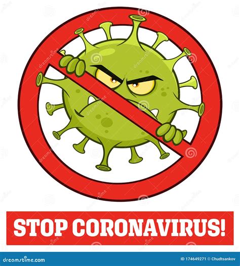 Evil Coronavirus COVID-19 Cartoon Character of Pathogenic Bacteria in a ...