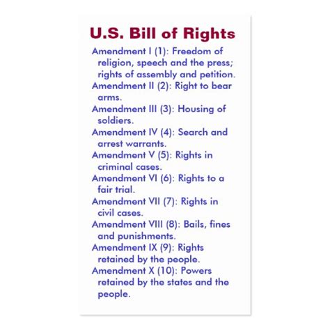 U.S. Bill of Rights ~ First 10 Amendments ~ Business Card | Zazzle