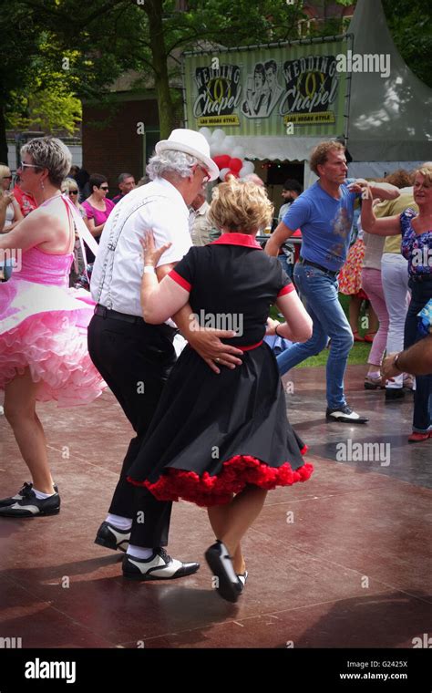 Dancing fifties style at rock n roll event, Venlo Netherlands Stock ...