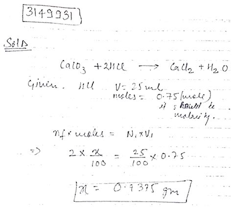 calcium carbonate reacts with aqueous HCL to give cacl2 and CO2 ...