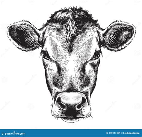 Black and White Sketch of a Cow`s Face. Stock Illustration ...