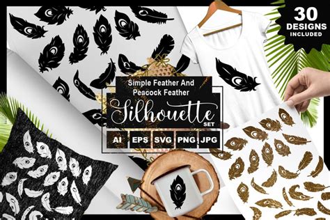 Simple Feather And Peacock Feather Silhouette Pack