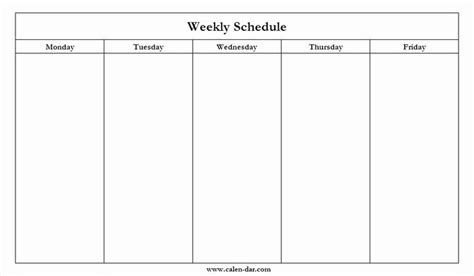 Printable Monday Through Friday Template | Example Calendar Printable