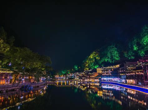 Scenery view in the night of fenghuang old town .phoenix ancient town ...