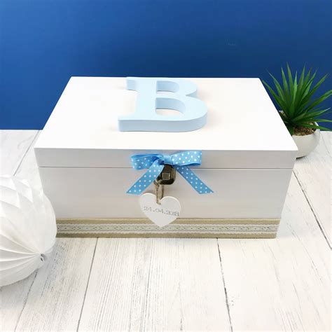 Baby Boys Wooden Keepsake Box- Personalised Memory Box in Blue and ...