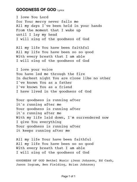 Goodness of God Lyrics | PDF