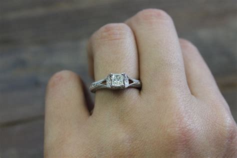 *Pre-Owned* 14K White Gold Princess Cut Diamond Vintage Engagement Ring ...