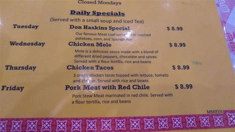 Menu at Rosa's Cantina pub & bar, El Paso