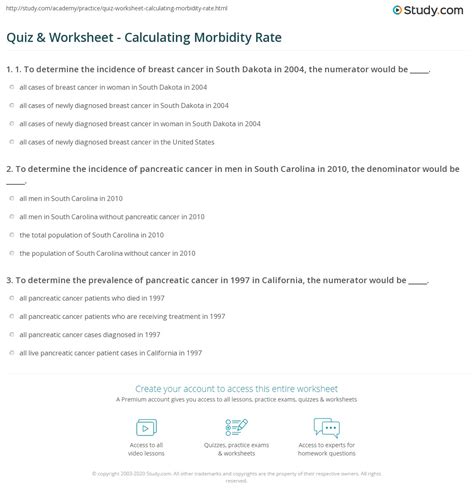 Quiz & Worksheet - Calculating Morbidity Rate | Study.com