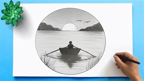 Scenery Drawing in a circle || Draw a simple Landscape - Easy Pencil Sketch