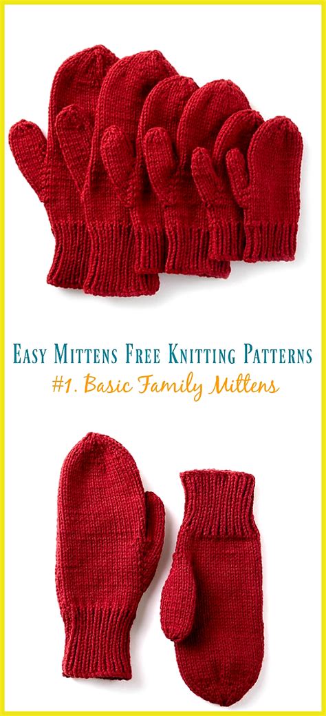 Quick 038 Easy Mittens Free Knitting Patterns Basic Family Mittens Knitting Fr… | Knitting ...