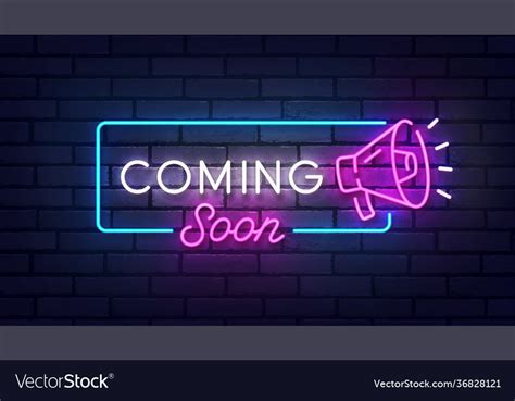 Coming soon neon sign bright signboard light Vector Image