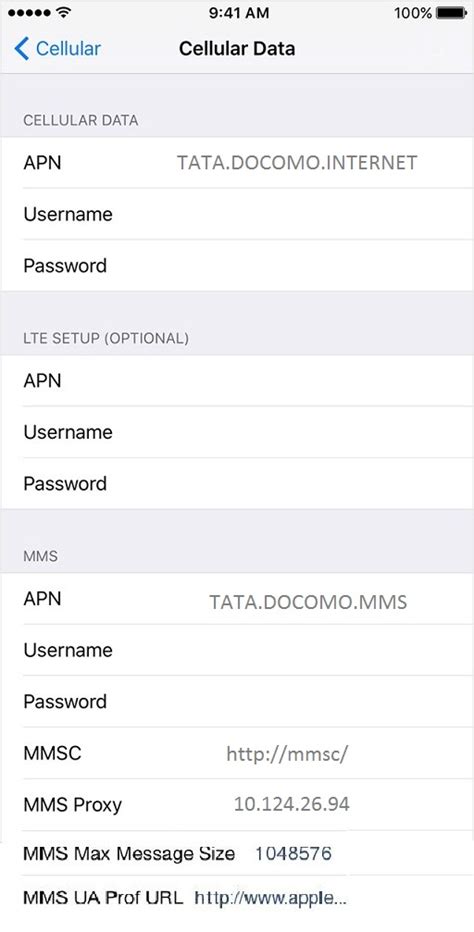 Tata Docomo Internet Settings for iPhone iPad 2024 - 5G 4G LTE APN India